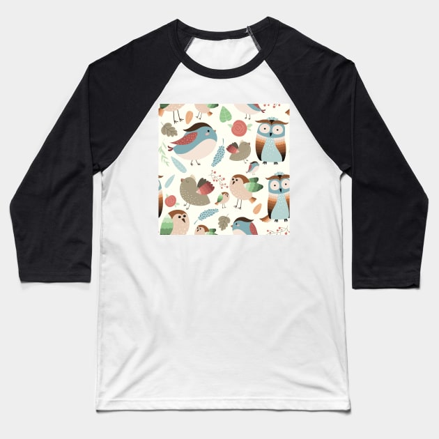 Woodland Birds Baseball T-Shirt by NattyDesigns